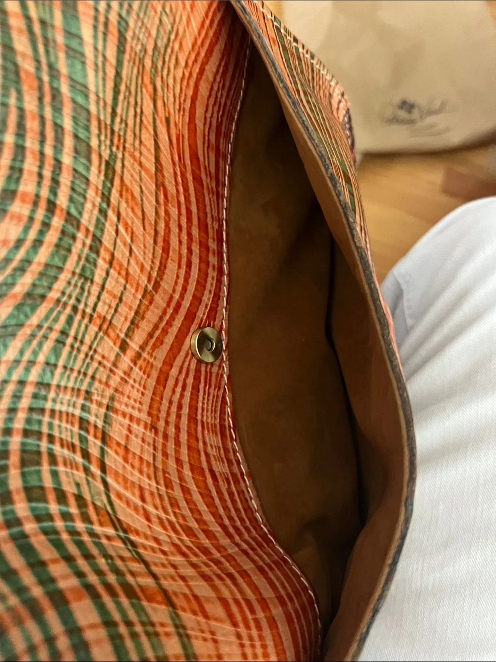 Patricia Nash Orange-Brown Wave Pattern Leather Shoulder Bag